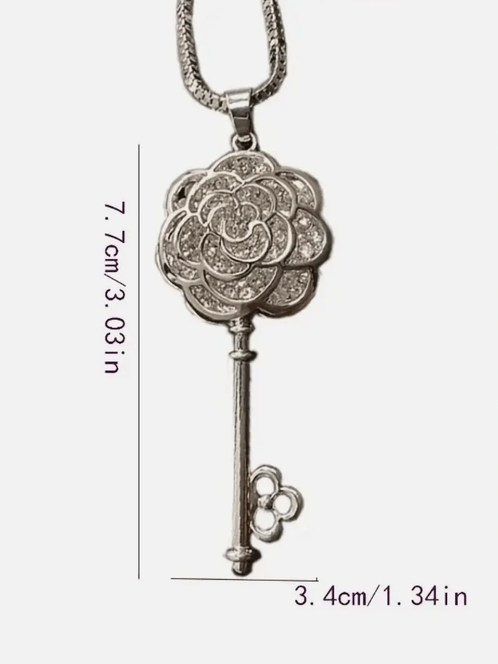 Fashion Rose Flower Rhinestone Key Crystal Long Necklace Sweater Chain Women New